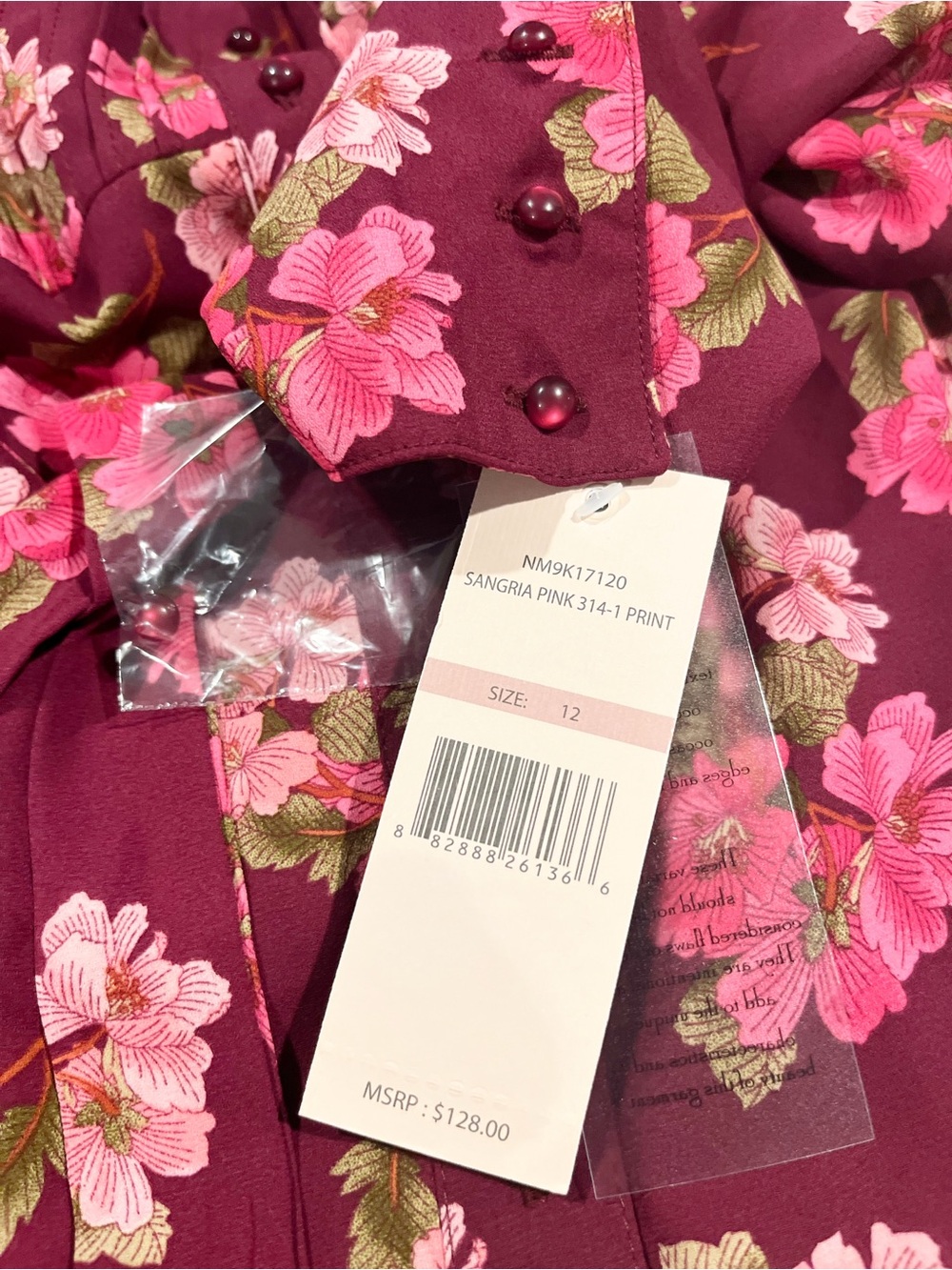 NWT Pink Floral Shirt Dress Nanette Lepore Sangria Pink Tie Belt Size 12 - Picture 15 of 15